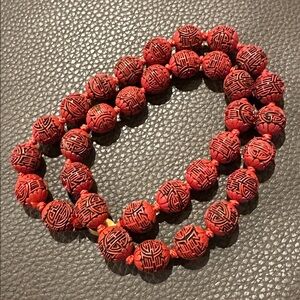 Vintage Hand Carved 24” Cinnabar Necklace